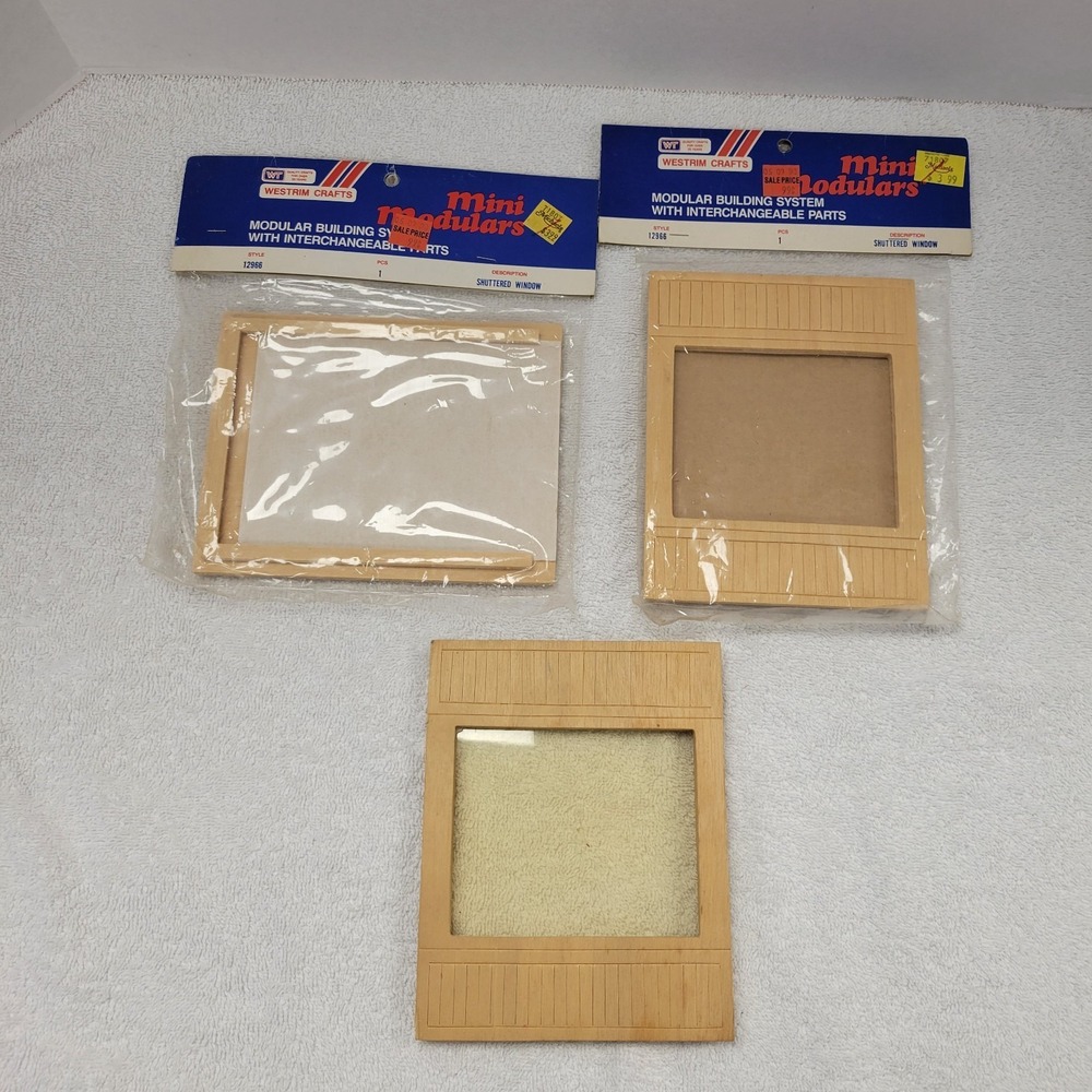 80s Doll House 1/12 unfinished wooden building supplies: 3 Shuttered windows